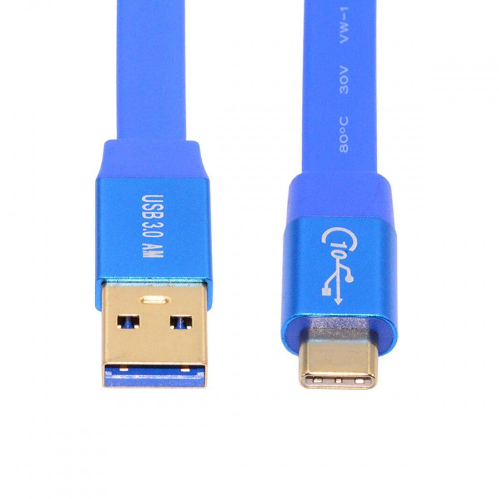 Ultra Flat Slim USB 3.0 Type-A Male to USB-C Type-C Male Cable Data Blue 10Gbps for Laptop Computer Disk SSD Camera