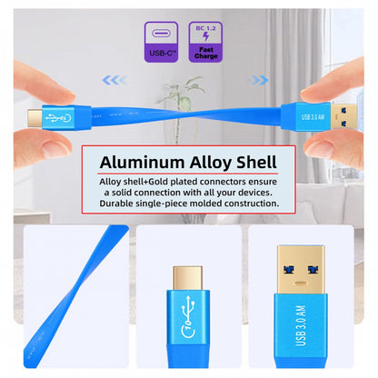 Ultra Flat Slim USB 3.0 Type-A Male to USB-C Type-C Male Cable Data Blue 10Gbps for Laptop Computer Disk SSD Camera