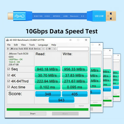 Ultra Flat Slim USB 3.0 Type-A Male to USB-C Type-C Male Cable Data Blue 10Gbps for Laptop Computer Disk SSD Camera