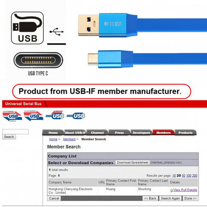Ultra Flat Slim USB 3.0 Type-A Male to USB-C Type-C Male Cable Data Blue 10Gbps for Laptop Computer Disk SSD Camera
