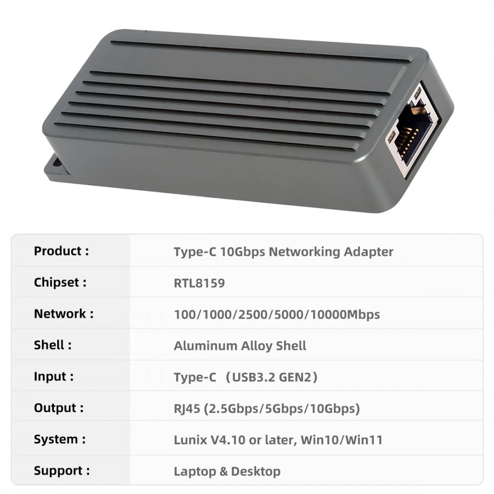 USB-C Type-C USB4 USB3.2 Gen2 to 10Gbps GBE Gigabit 10000Mbps 5Gbps 2.5Gbps Ethernet Network LAN Cable Adapter RTL8159 for Desktop Laptop NAS