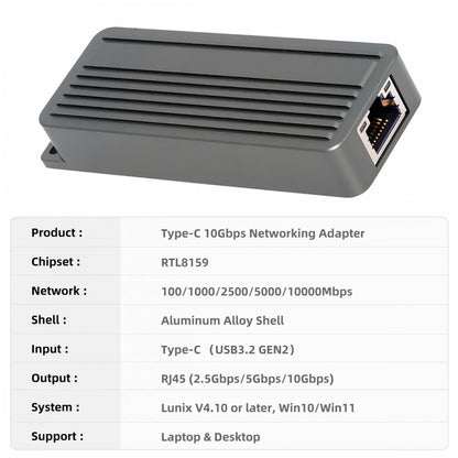 USB-C Type-C USB4 USB3.2 Gen2 to 10Gbps GBE Gigabit 10000Mbps 5Gbps 2.5Gbps Ethernet Network LAN Cable Adapter RTL8159 for Desktop Laptop NAS