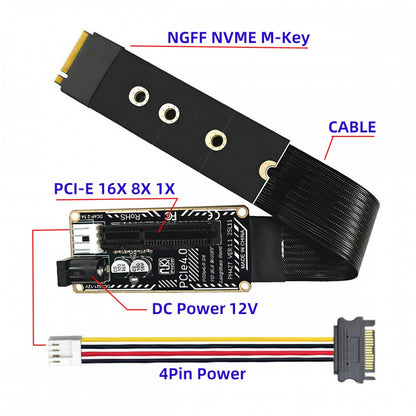 M.2 NGFF NVMe M-Key to PCI-E X1 X4 X8 X16 Cable Graphics Card Extension Adapter PCI-Express for M2 2260 2280