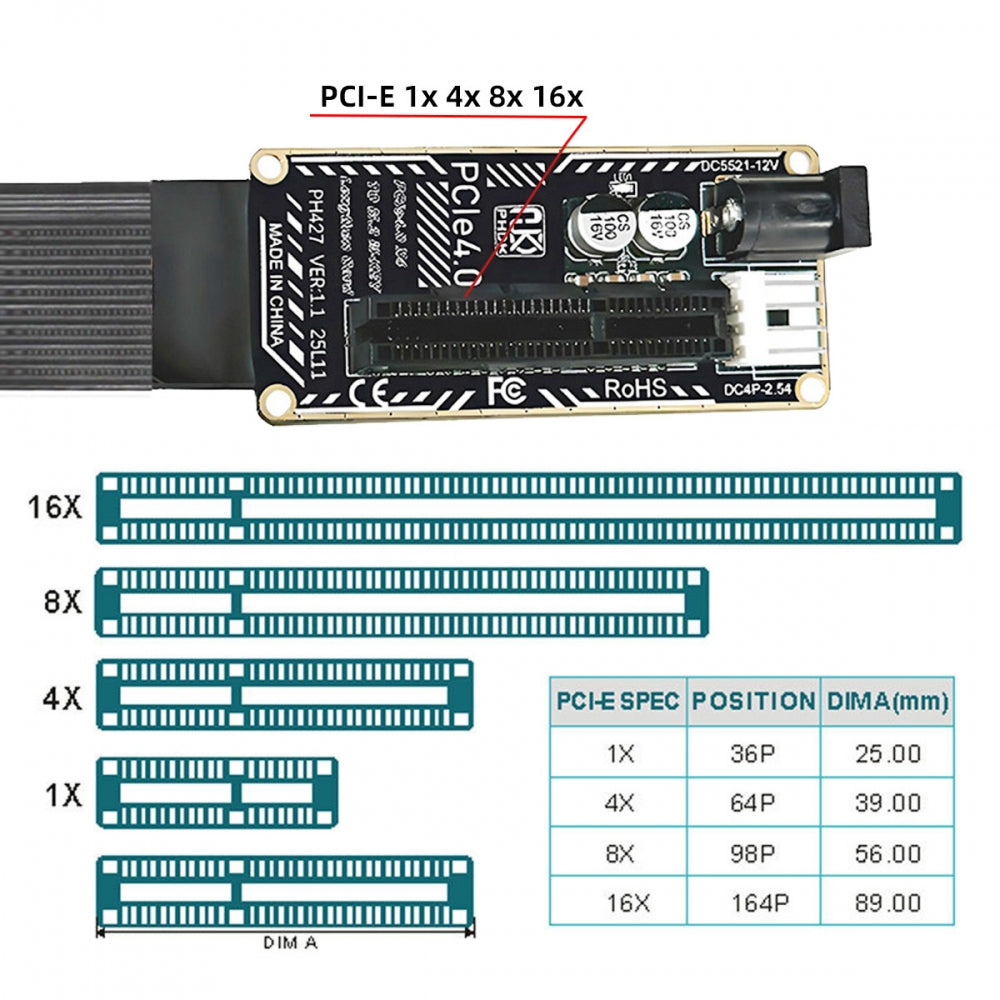 M.2 NGFF NVMe M-Key Right Angled Type 90 Degree to PCI-E X1 X4 X8 X16 Cable Graphics Card Extension Adapter PCI-Express for M2 2260 2280