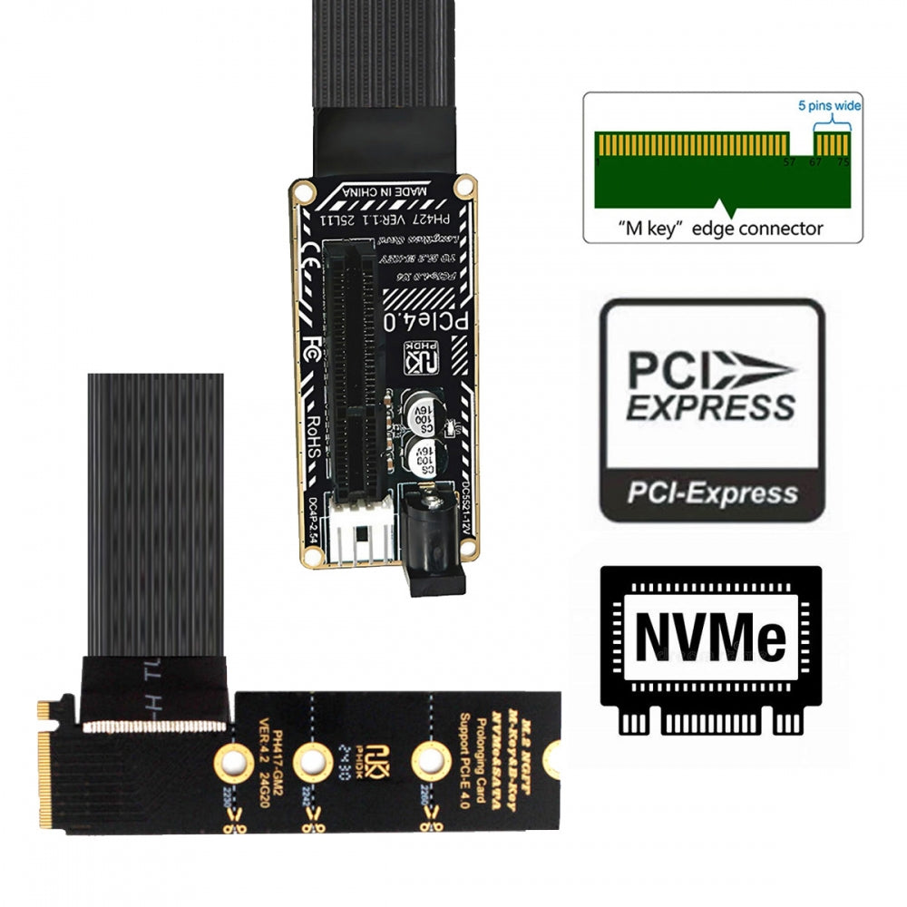 M.2 NGFF NVMe M-Key Right Angled Type 90 Degree to PCI-E X1 X4 X8 X16 Cable Graphics Card Extension Adapter PCI-Express for M2 2260 2280