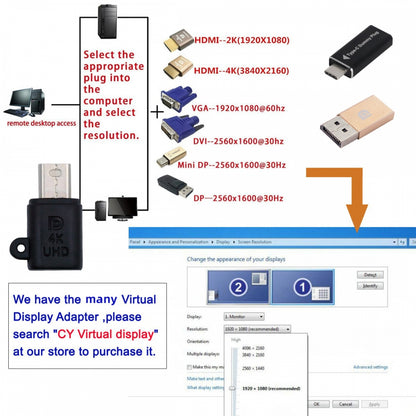 CY Mini-DP Virtual Display Adapter Mini Displayport Dummy Plug Headless Ghost Emulator 4K@17hz Black
