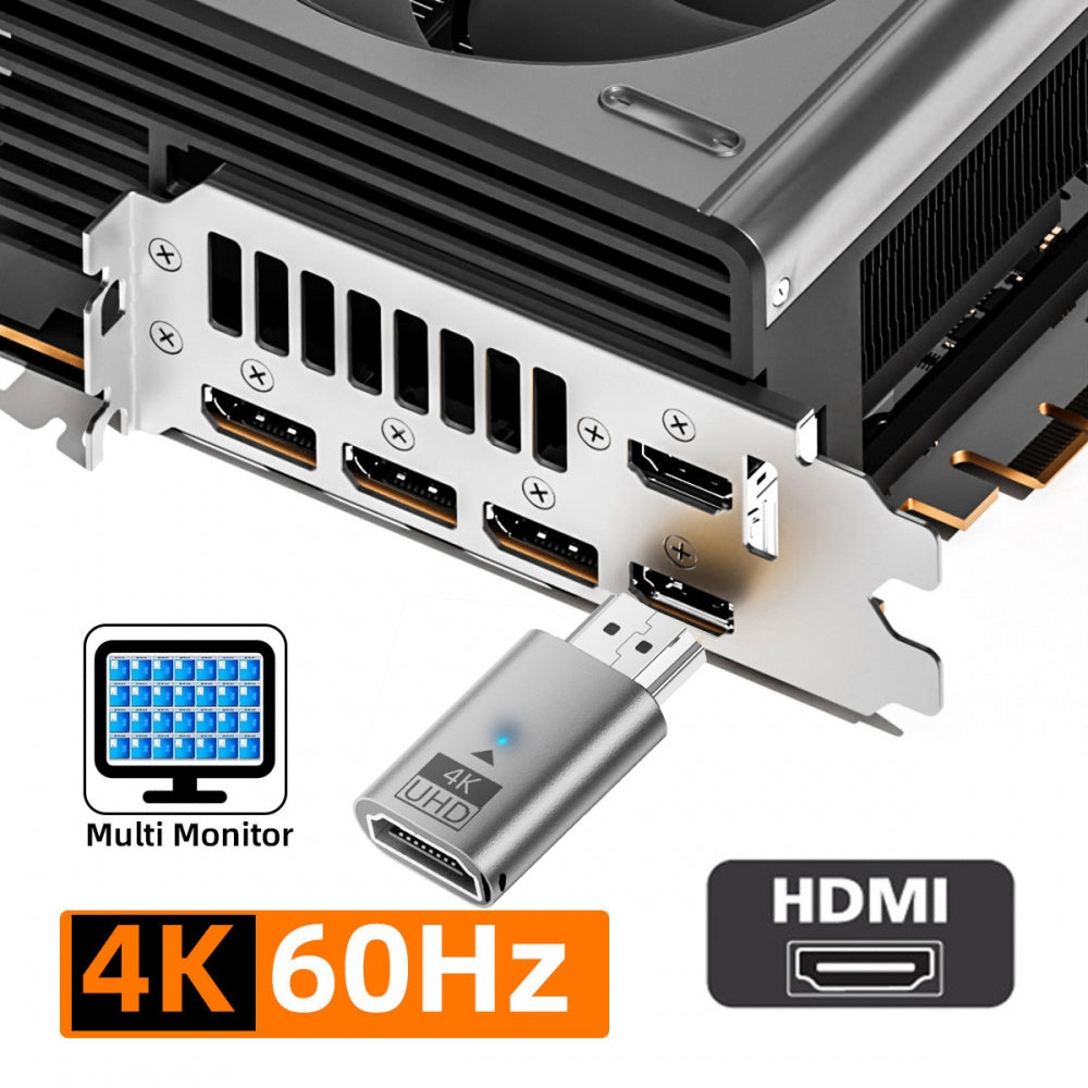 Silver CY Virtual Display Adapter 4K HDMI 1.4 Male to Female Extension DDC EDID Dummy Plug Headless Ghost Display Emulator HDTV 4K@60Hz