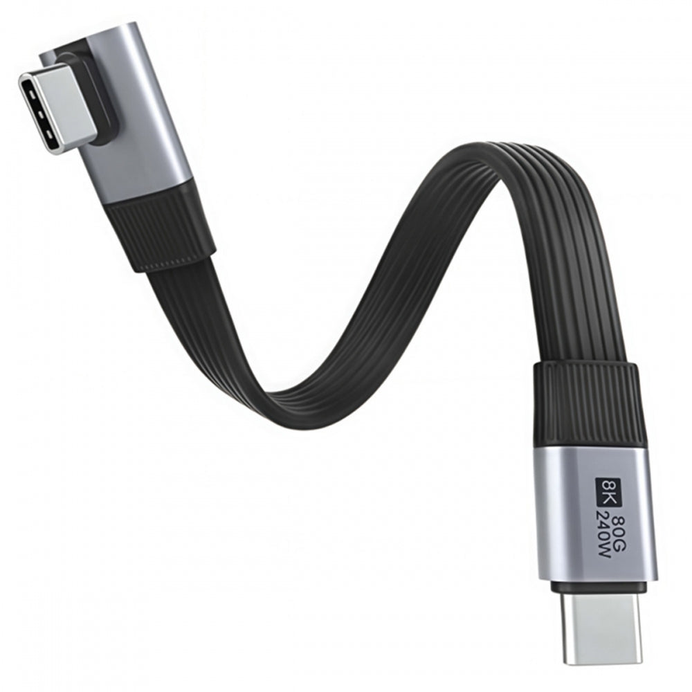 20cm USB5.0 80Gbps Flat Slim FPC Male to Male Extension Cable Low Profile Angled 90 Degree 240W 16K 8K 60Hz 5K Compatible with 40Gbps USB4.0 Thunderbolt3/4/5