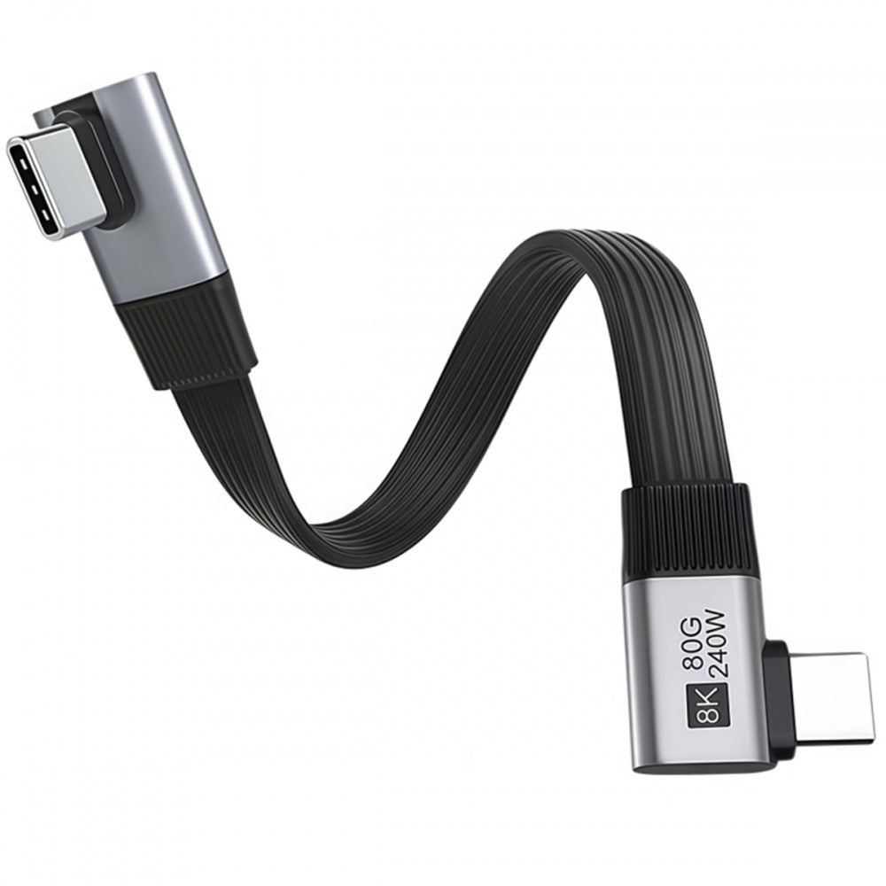 20cm USB5.0 80Gbps Flat Slim FPC Male to Male Extension Cable Low Profile to Right Angled 90 Degree 240W 16K 8K 60Hz 5K Compatible with 40Gbps USB4.0 Thunderbolt3/4/5