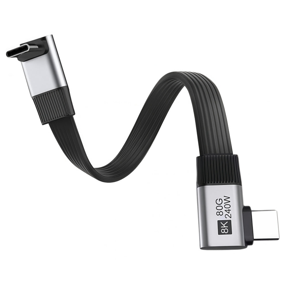 20cm USB5.0 80Gbps Flat Slim FPC Male to Male Extension Cable Up Angled to Right Angled 90 Degree 240W 16K 8K 60Hz 5K Compatible with 40Gbps USB4.0 Thunderbolt3/4/5