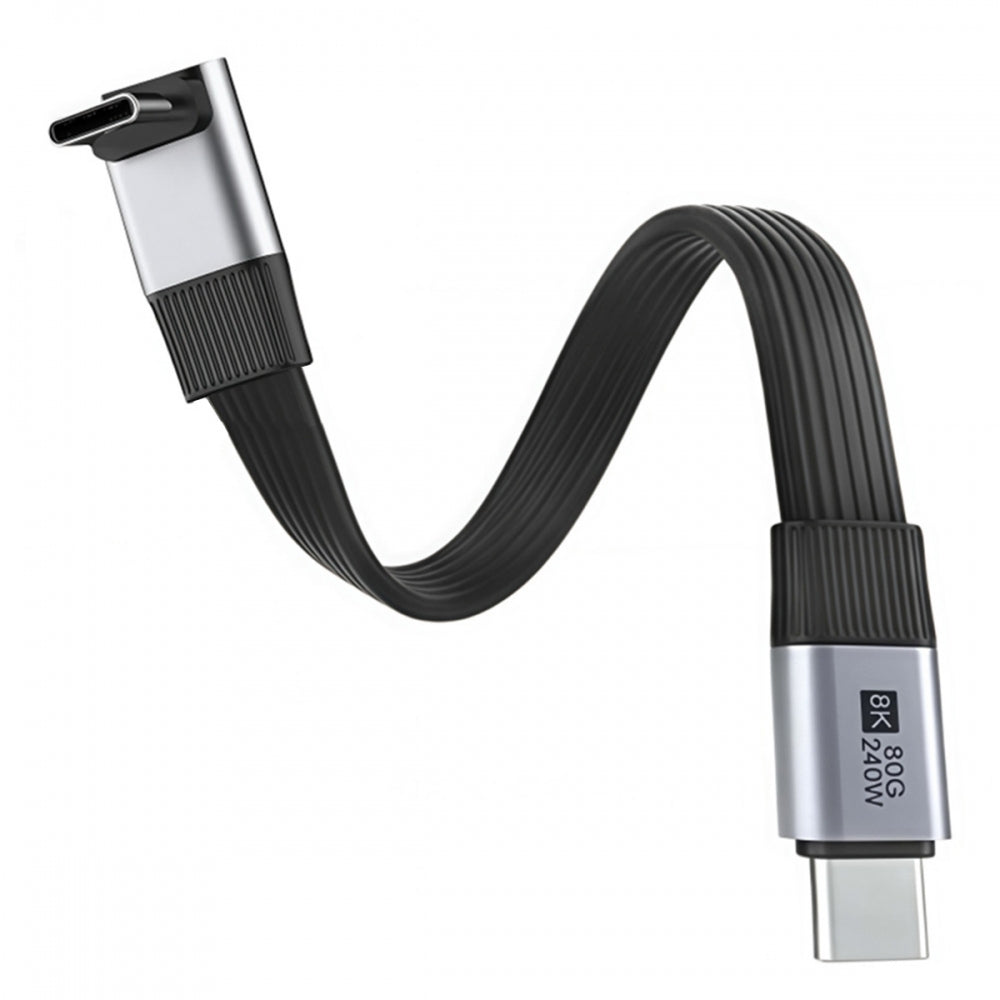 20cm USB5.0 80Gbps Flat Slim FPC Male to Male Extension Cable Up Angled 90 Degree 240W 16K 8K 60Hz 5K Compatible with 40Gbps USB4.0 Thunderbolt3/4/5