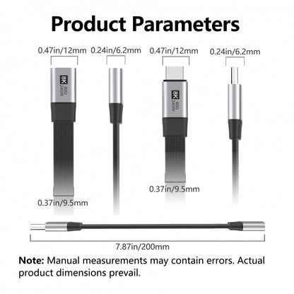 20cm USB5.0 80Gbps Flat Slim FPC Male to Female Extension Cable 240W 16K 8K 60Hz 5K Compatible with 40Gbps USB4.0 Thunderbolt3/4/5