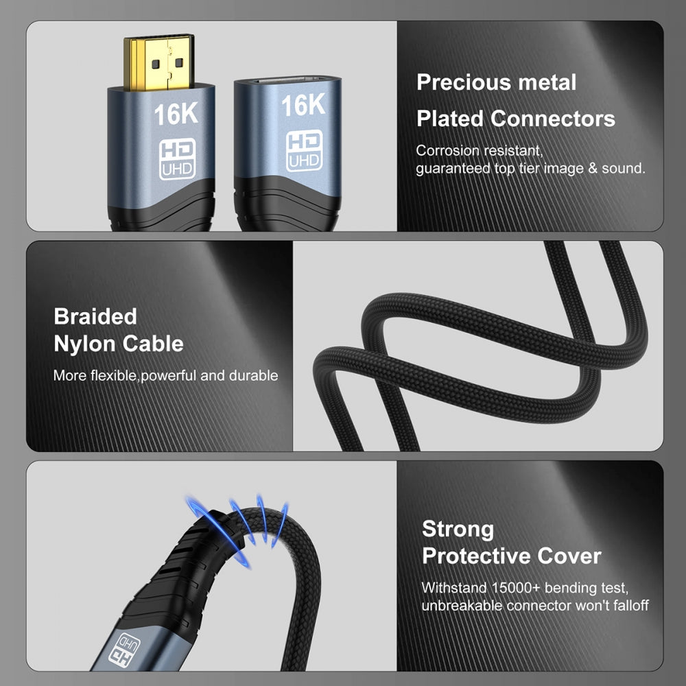 16K 8K UHD HDMI 2.2 Version Type-A Male to HDMI Female Extension HDTV Cable for HDTV Desktop Laptop Monitor
