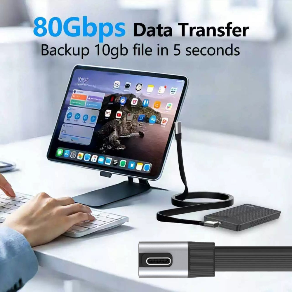 20cm USB5.0 80Gbps Flat Slim FPC Male to Male Extension Cable Low Profile Angled 90 Degree 240W 16K 8K 60Hz 5K Compatible with 40Gbps USB4.0 Thunderbolt3/4/5