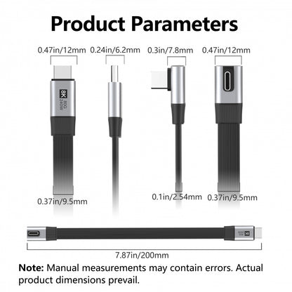 20cm USB5.0 80Gbps Flat Slim FPC Male to Male Extension Cable Low Profile Angled 90 Degree 240W 16K 8K 60Hz 5K Compatible with 40Gbps USB4.0 Thunderbolt3/4/5