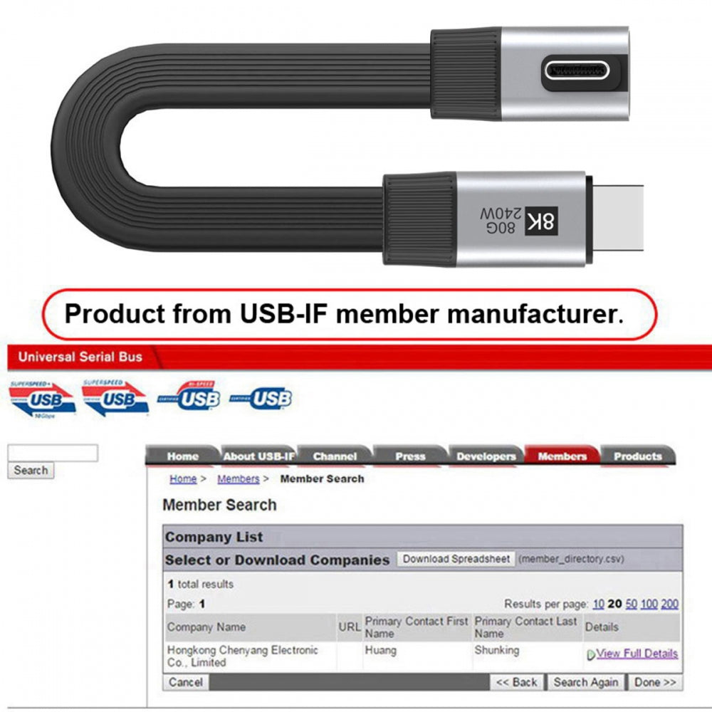20cm USB5.0 80Gbps Flat Slim FPC Male to Male Extension Cable Low Profile Angled 90 Degree 240W 16K 8K 60Hz 5K Compatible with 40Gbps USB4.0 Thunderbolt3/4/5