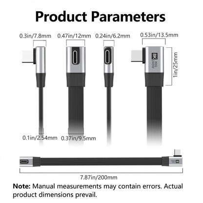 20cm USB5.0 80Gbps Flat Slim FPC Male to Male Extension Cable Low Profile to Right Angled 90 Degree 240W 16K 8K 60Hz 5K Compatible with 40Gbps USB4.0 Thunderbolt3/4/5