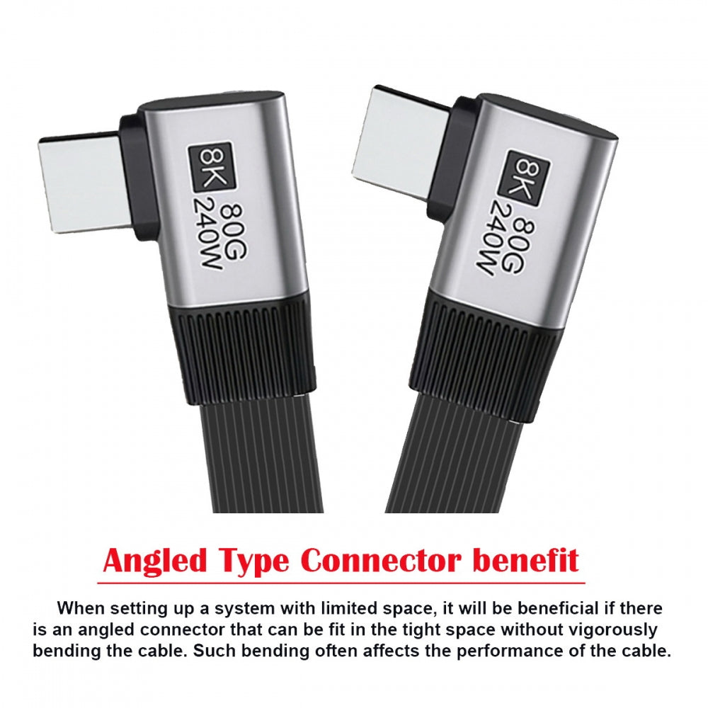 20cm USB5.0 80Gbps Flat Slim FPC Male to Male Extension Cable Dual Right Angled 90 Degree 240W 16K 8K 60Hz 5K Compatible with 40Gbps USB4.0 Thunderbolt3/4/5