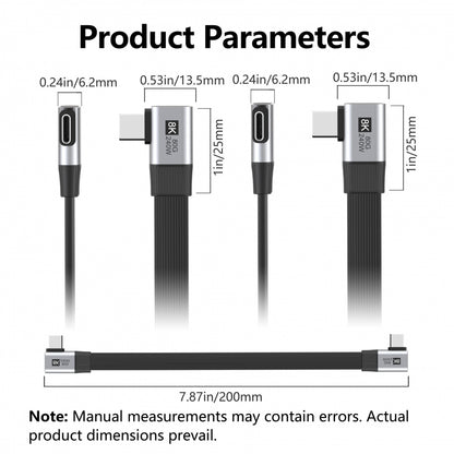 20cm USB5.0 80Gbps Flat Slim FPC Male to Male Extension Cable Dual Right Angled 90 Degree 240W 16K 8K 60Hz 5K Compatible with 40Gbps USB4.0 Thunderbolt3/4/5