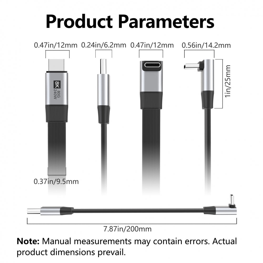 20cm USB5.0 80Gbps Flat Slim FPC Male to Male Extension Cable Up Angled 90 Degree 240W 16K 8K 60Hz 5K Compatible with 40Gbps USB4.0 Thunderbolt3/4/5