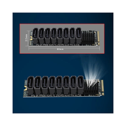 NGFF NVME M-Key PCI Express to SATA 3.0 6Gbps 8 Ports Adapter Converter Hard Drive Extension Card 2280
