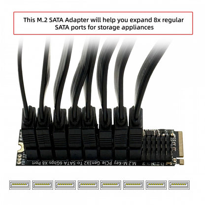 NGFF NVME M-Key PCI Express to SATA 3.0 6Gbps 8 Ports Adapter Converter Hard Drive Extension Card 2280