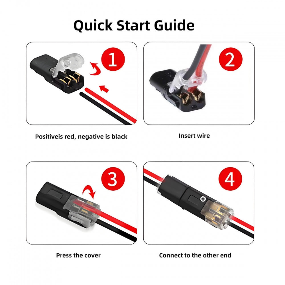 10pcs/lot Quick Connect Terminal Double Wire Plug Connector D2 Solderless Pluggable with Locking Buckle Compatible with Led Light Strip Connectors 2Pin 18-22AWG