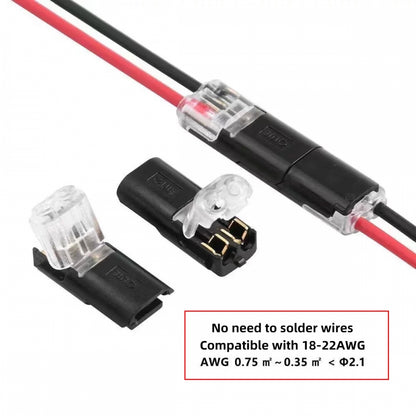 10pcs/lot Quick Connect Terminal Double Wire Plug Connector D2 Solderless Pluggable with Locking Buckle Compatible with Led Light Strip Connectors 2Pin 18-22AWG