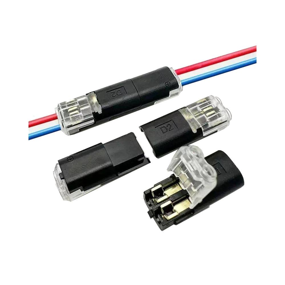 10pcs/lot Quick Connect Terminal Double Wire Plug Connector D2 Solderless Pluggable with Locking Buckle Compatible with Led Light Strip Connectors 2Pin 18-22AWG