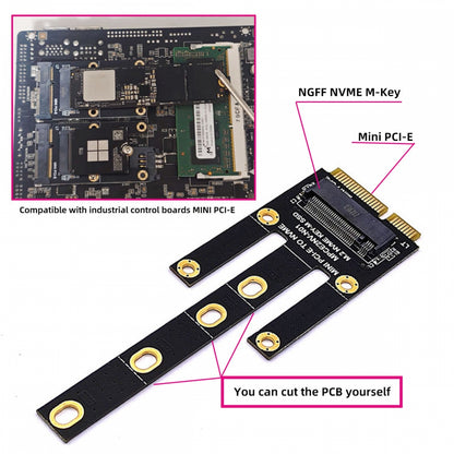 Mini PCI-E Riser Card to NVME M.2 NGFF Key-M NVME SSD Adapter Compatible with NAS Industrial Control Motherboard