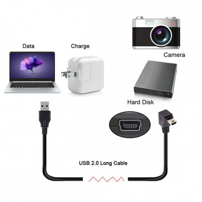 Mini USB2.0 Type-B 5Pin Male Down Angled 90 Degree Connector to USB 2.0 Type-A Male Power Data Cable for Camera GPS MP3 MP4 (50cm)