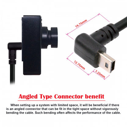 Mini USB2.0 Type-B 5Pin Male Down Angled 90 Degree Connector to USB 2.0 Type-A Male Power Data Cable for Camera GPS MP3 MP4 (150cm)