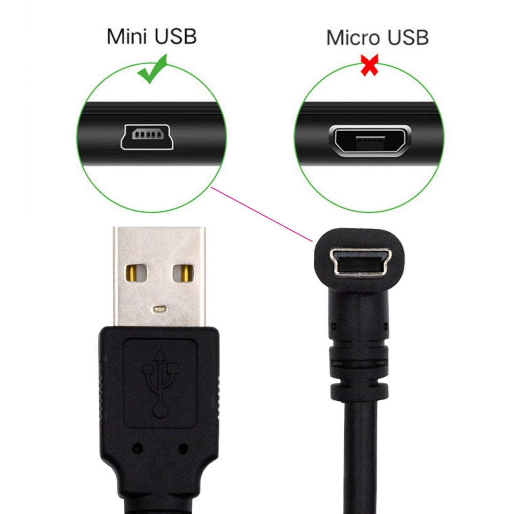 Mini USB2.0 Type-B 5Pin Male Down Angled 90 Degree Connector to USB 2.0 Type-A Male Power Data Cable for Camera GPS MP3 MP4 (150cm)