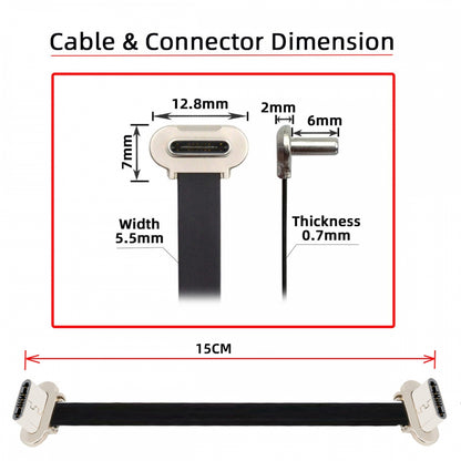 15cm Dual Angled Ultra Slim Flat USB-C Type C to USB-C Power USB2.0 Data Cable 65W Fast Charge for Laptop Tablet Phone