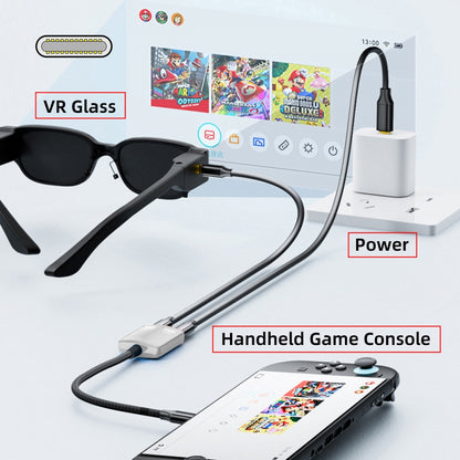 White USB-C Type-C 1-to-2 VR AR Glass OTG 8K Video USB-C Female 100W PD Power Cable for NS Handheld Console Laptop Tablet Phone