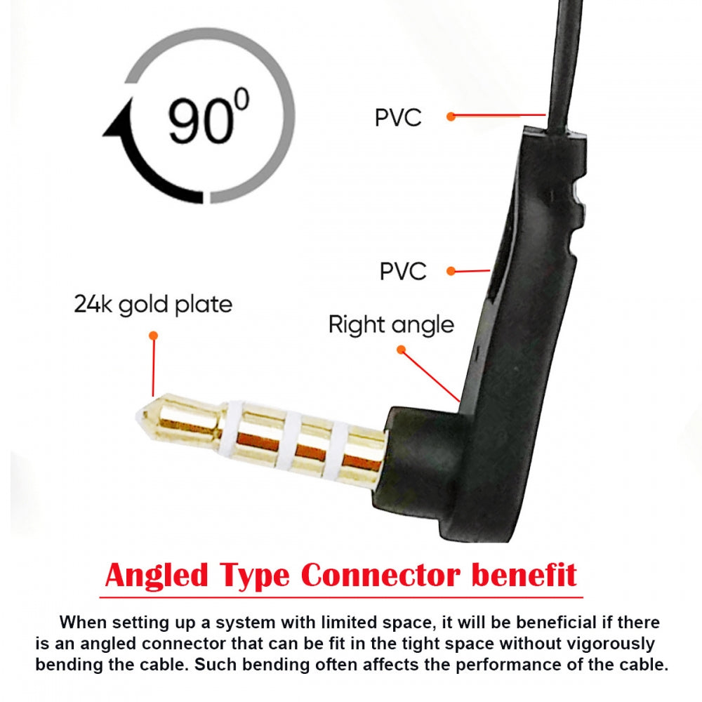 Ultra Slim Flat AUX 3.5mm 4 Poles Audio Stereo Male to Female Extension Speaker Cable 90 Degree Right Angled 15cm