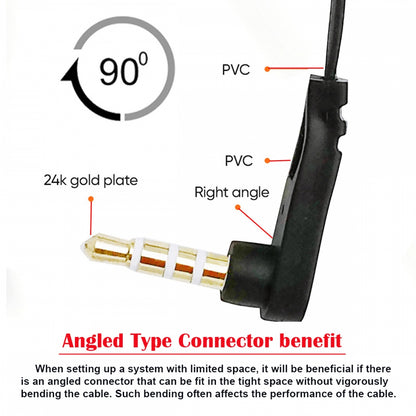 Ultra Slim Flat AUX 3.5mm 4 Poles Audio Stereo Male to Female Extension Speaker Cable 90 Degree Right Angled 15cm