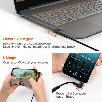 Ultra Slim Flat AUX 3.5mm 4 Poles Audio Stereo Male to Female Extension Speaker Cable 90 Degree Right Angled 15cm