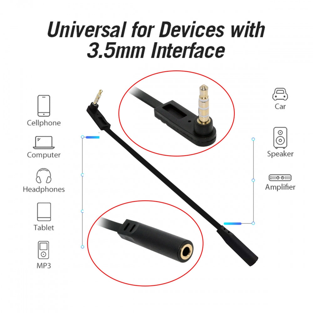 Ultra Slim Flat AUX 3.5mm 4 Poles Audio Stereo Male to Female Extension Speaker Cable 90 Degree Right Angled 15cm
