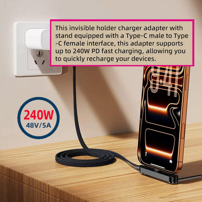 240W Type-C Fast Charging Cable with Built-in Phone Stand Dual Holder Durable Charger Bracket USB-C Male to Male Foldable