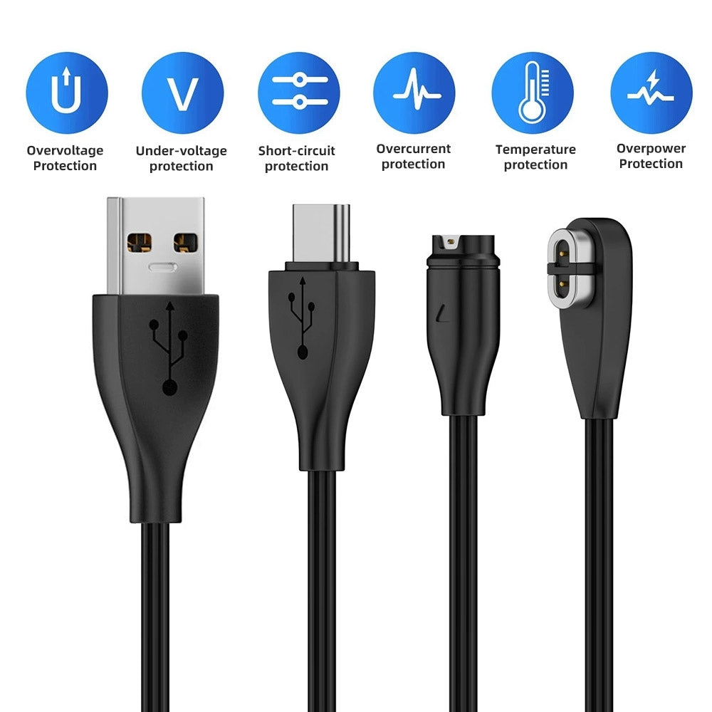 2pcs/lot USB Type-C & Type-A to 2Pin 4Pin Magnetic Smart Watch Earphone Charging Cable Combo Compatible with Garmin Shokz