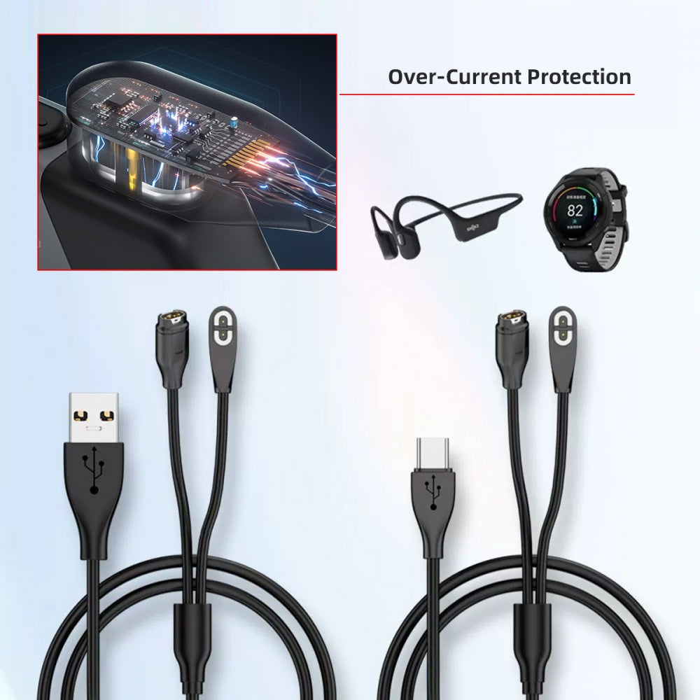 2pcs/lot USB Type-C & Type-A to 2Pin 4Pin Magnetic Smart Watch Earphone Charging Cable Combo Compatible with Garmin Shokz