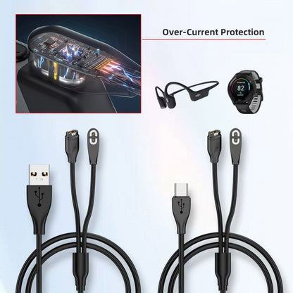 2pcs/lot USB Type-C & Type-A to 2Pin 4Pin Magnetic Smart Watch Earphone Charging Cable Combo Compatible with Garmin Shokz