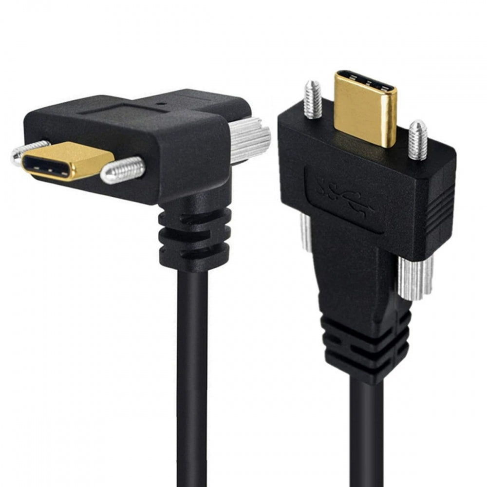 USB 3.1 Type-C Male Dual Screw to Dual Thumbscrew Locking USB-C Up Down Angled 90 Degree 10Gbps Data Cable Panel Mount Type