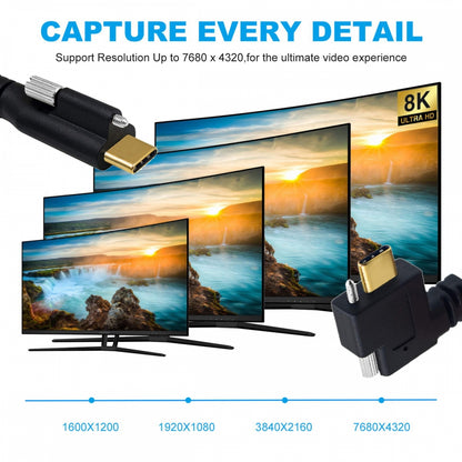 USB 3.1 Type-C Male Single Screw to Single Thumbscrew Locking USB-C Horizontal 90 Degree Left Right Angled 10Gbps Data Cable Panel Mount Type