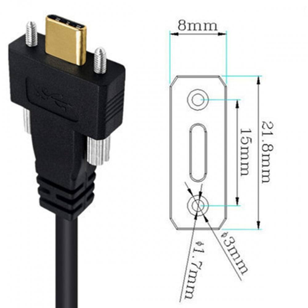 USB 3.1 Type-C Male Dual Screw to Dual Thumbscrew Locking USB-C Up Down Angled 90 Degree 10Gbps Data Cable Panel Mount Type