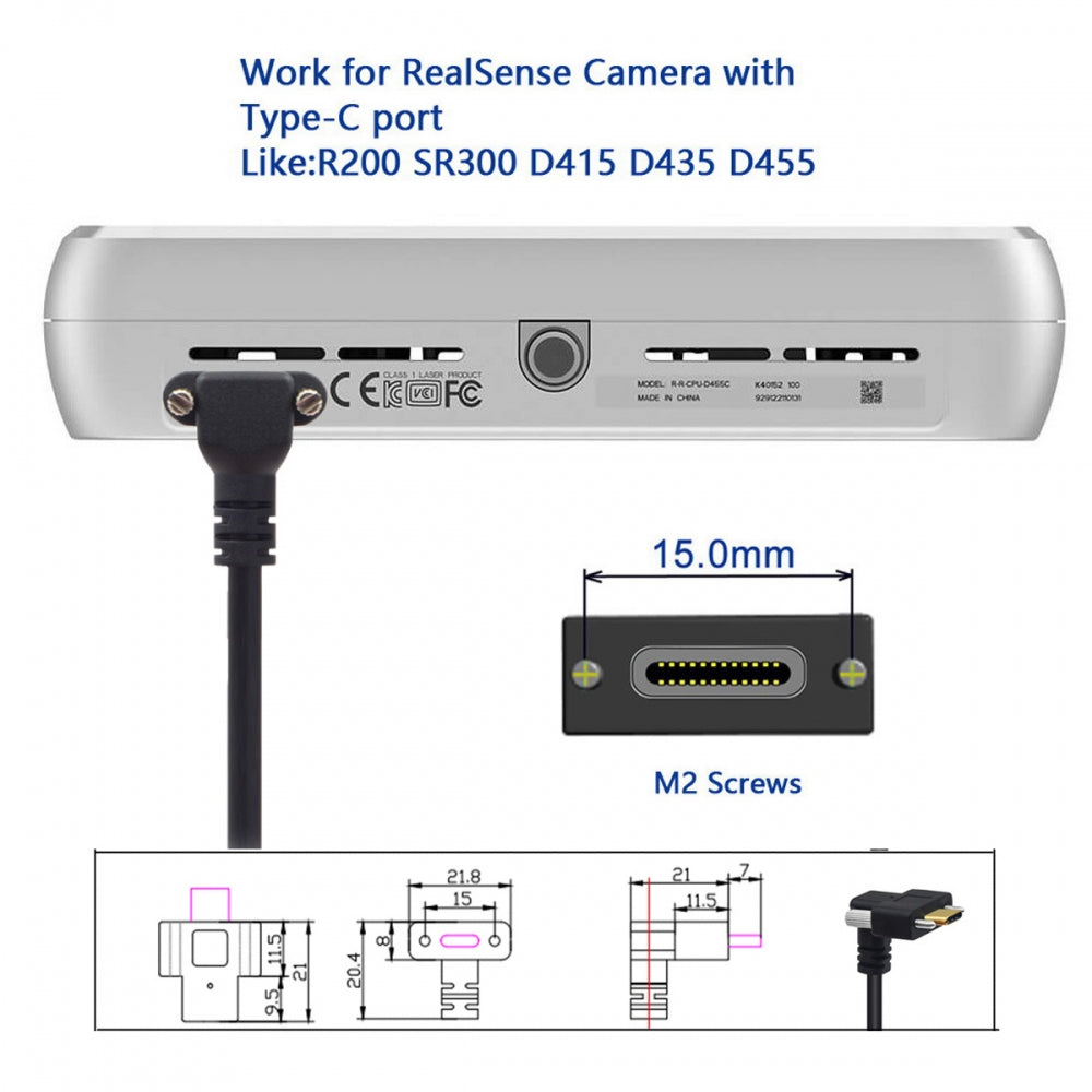 USB 3.1 Type-C Male Single Screw Angled to Dual Thumbscrew Locking USB-C Up Down Angled 90 Degree 10Gbps Data Cable Panel Mount Type