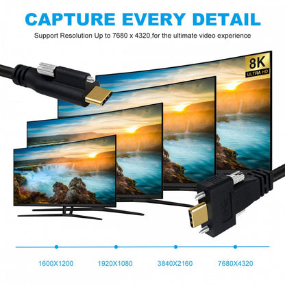 USB 3.1 Type-C Male Single Screw to Dual Thumbscrew USB-C 10Gbps Data Cable Straight Panel Mount Type