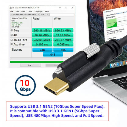 USB 3.1 Type-C Male Single Screw to Dual Thumbscrew USB-C 10Gbps Data Cable Straight Panel Mount Type