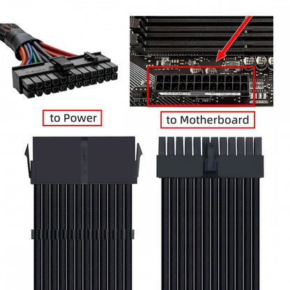 ATX3.0 24Pin Male to ATX 24pin Female Extension Power Cable Cord 30cm with Sleeve for Mainboard Motherboard Desktops PC Supply